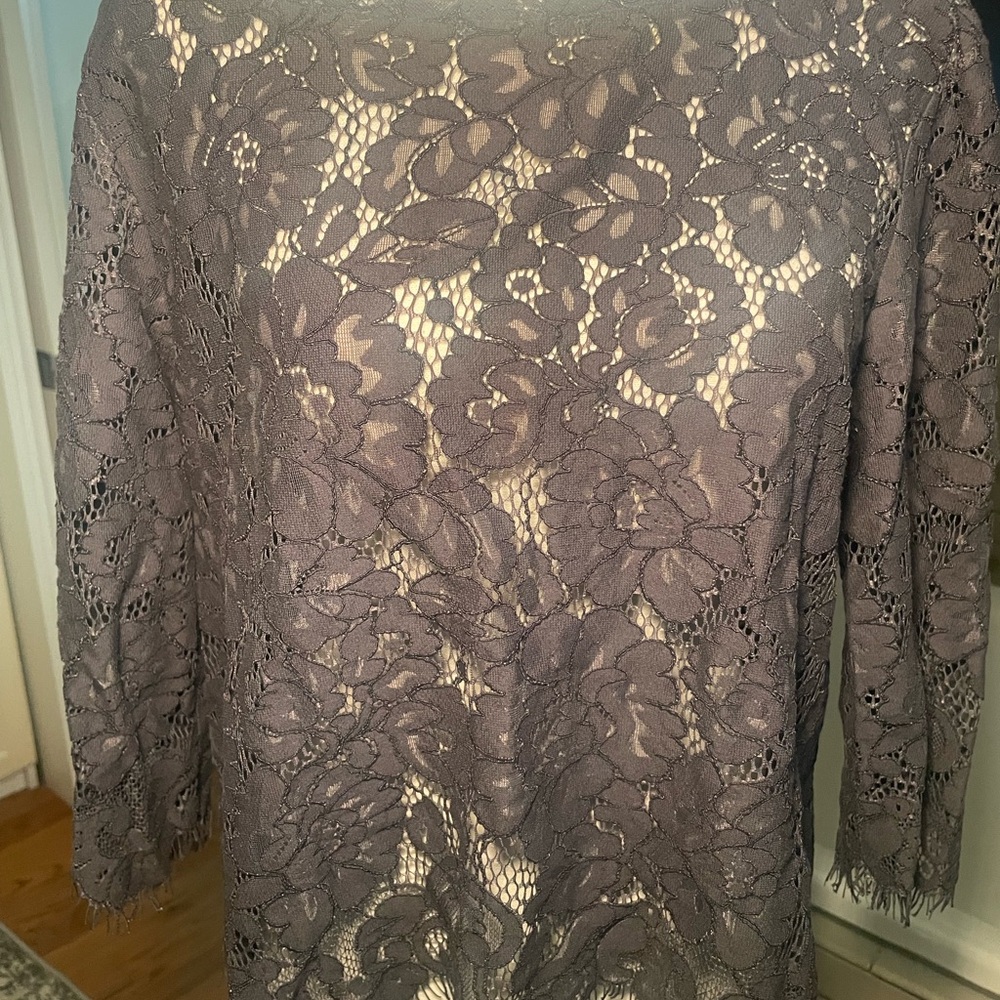 Club Monaco Gray Lace 3/4 Sleeve Blouse